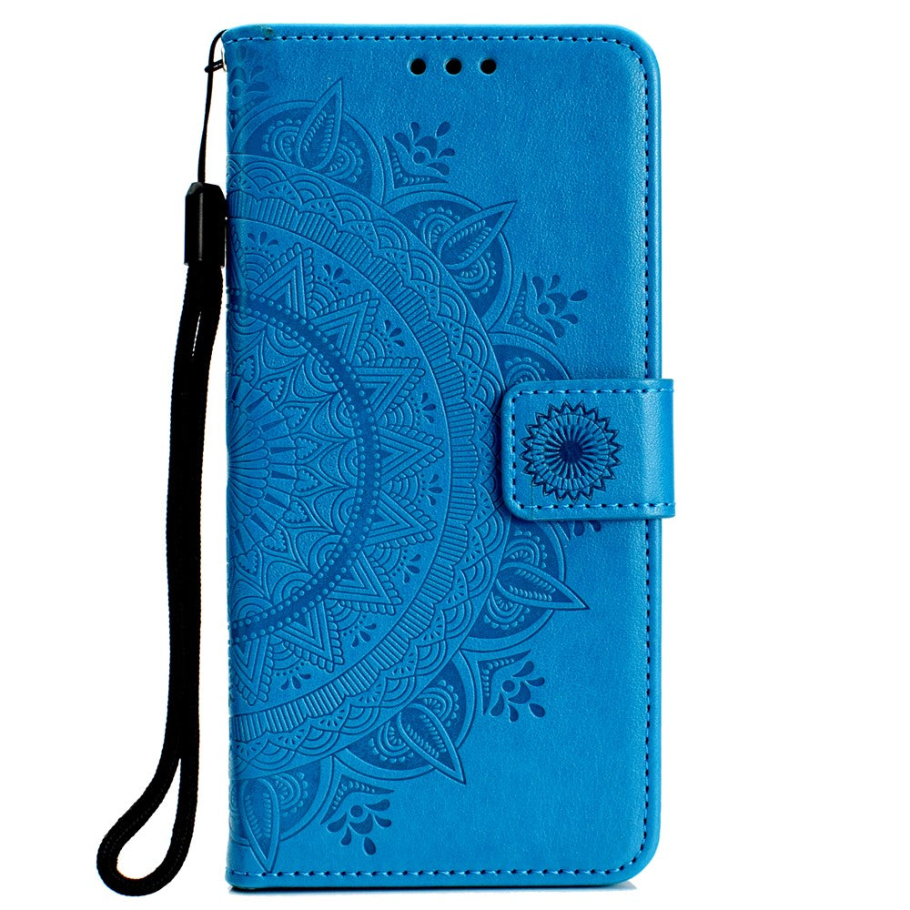 Läderfodral med stativ i läder med tryckmönster och blommotiv för Huawei P40 lite E / Y7p