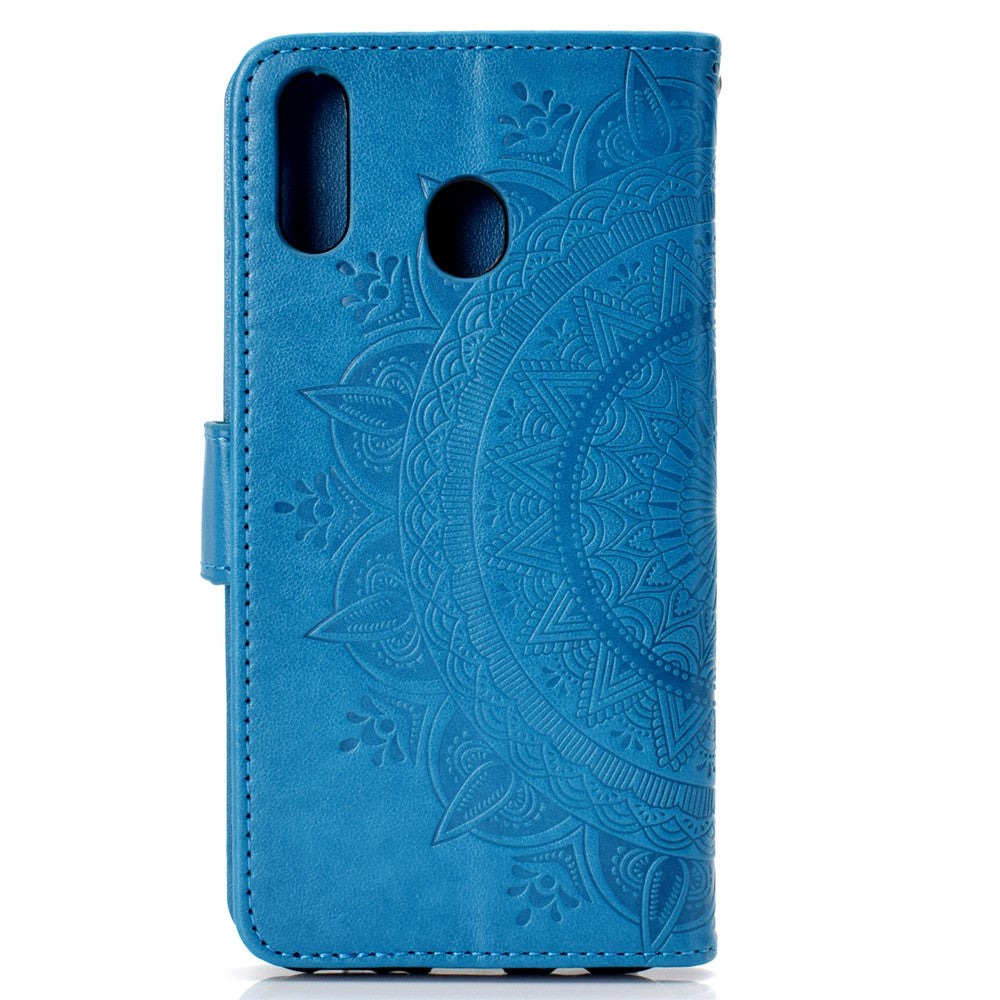 Läderfodral med stativ i läder med tryckmönster och blommotiv för Huawei P40 lite E / Y7p