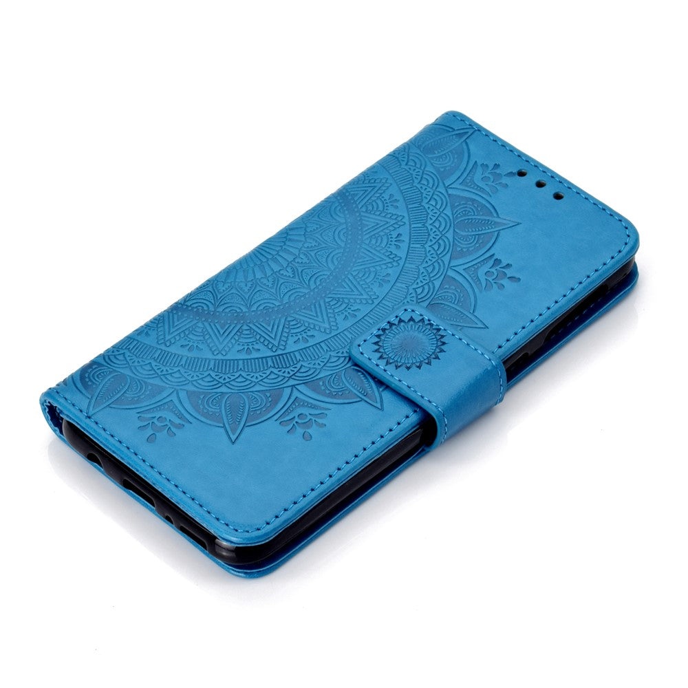 Läderfodral med stativ i läder med tryckmönster och blommotiv för Huawei P40 lite E / Y7p