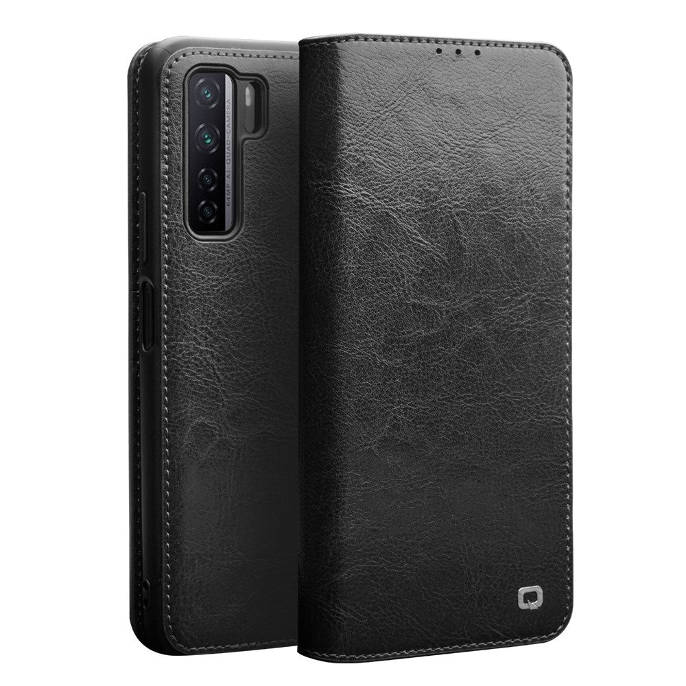 QIALINO Classic Cowhide Leather Case Wallet Phone Cover for Huawei nova 7 SE / P40 Lite 5G