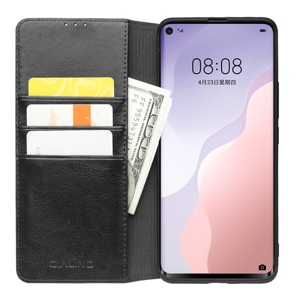 QIALINO Classic Cowhide Leather Case Wallet Phone Cover for Huawei nova 7 SE / P40 Lite 5G