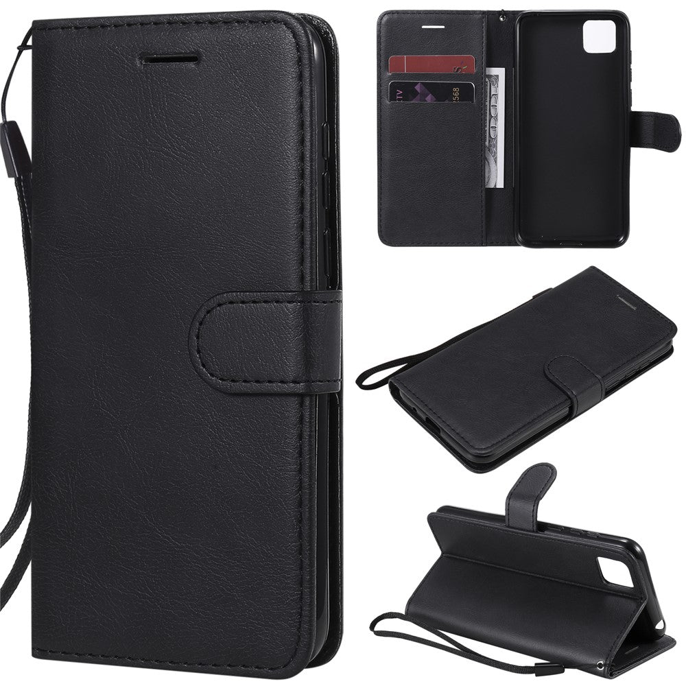 For Huawei Y5p / Honor 9S Case Solid Color Leather Mobile Cover Wallet Stand with Strap