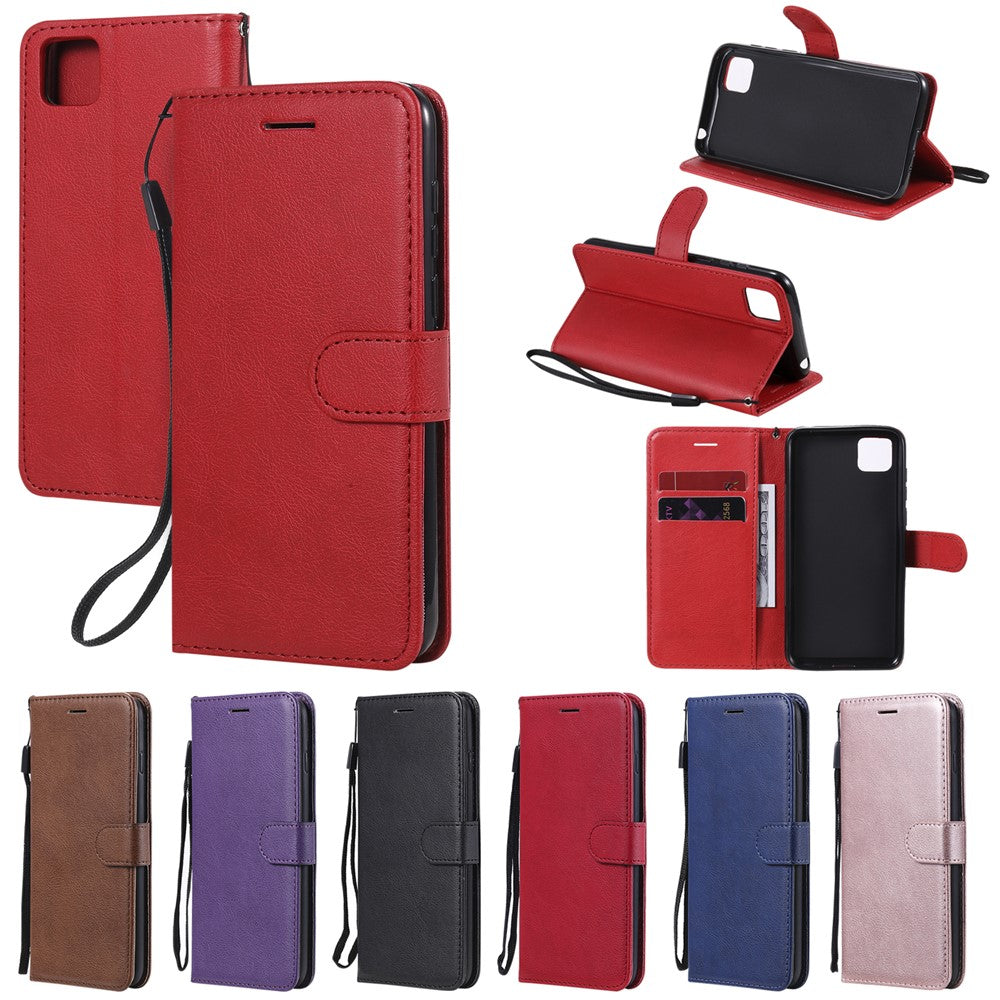 For Huawei Y5p / Honor 9S Case Solid Color Leather Mobile Cover Wallet Stand with Strap