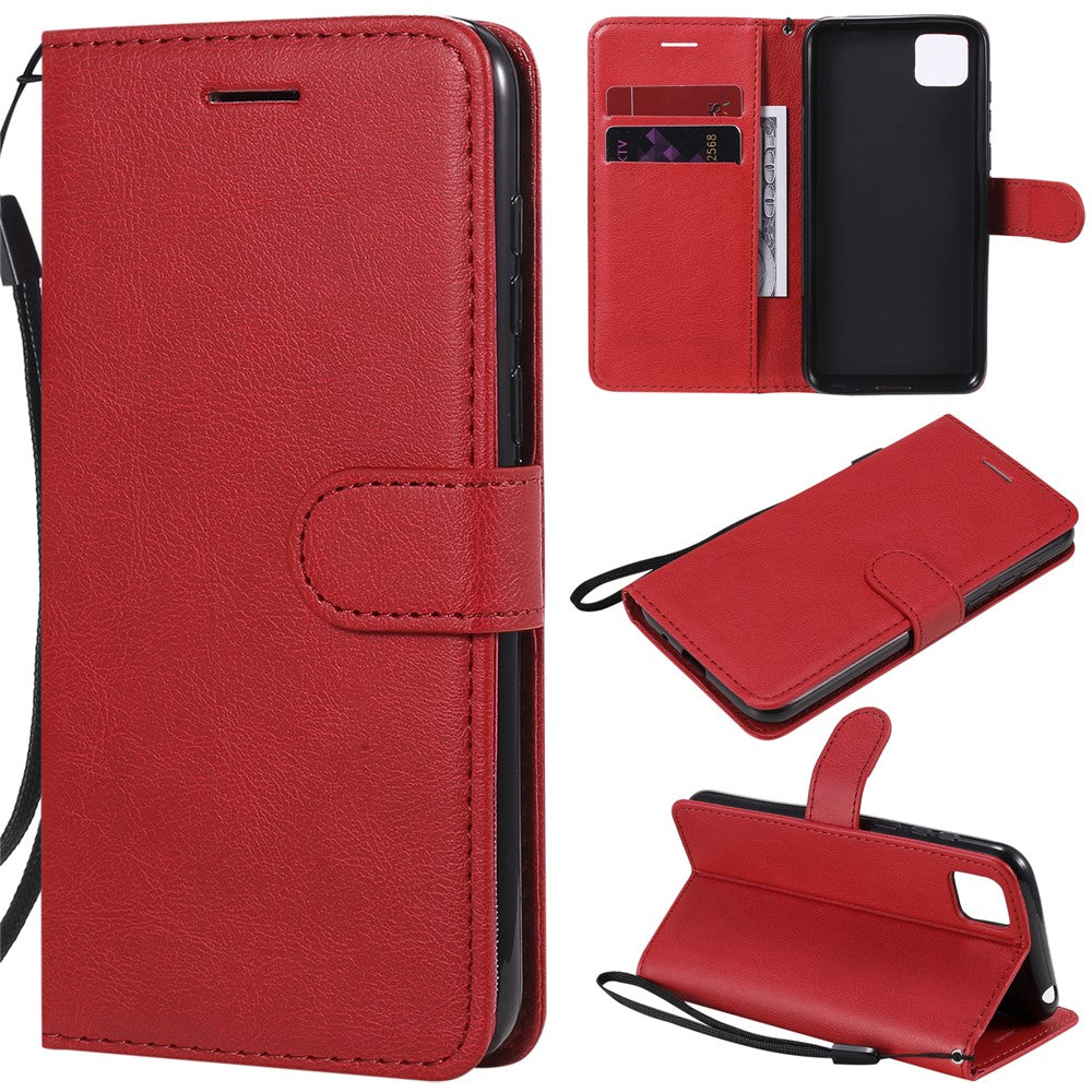 For Huawei Y5p / Honor 9S Case Solid Color Leather Mobile Cover Wallet Stand with Strap