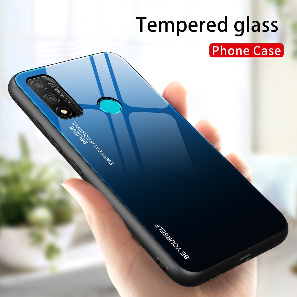 Kombinationsskal i härdat glas + PC + TPU i tonad färg för Huawei P Smart 2020