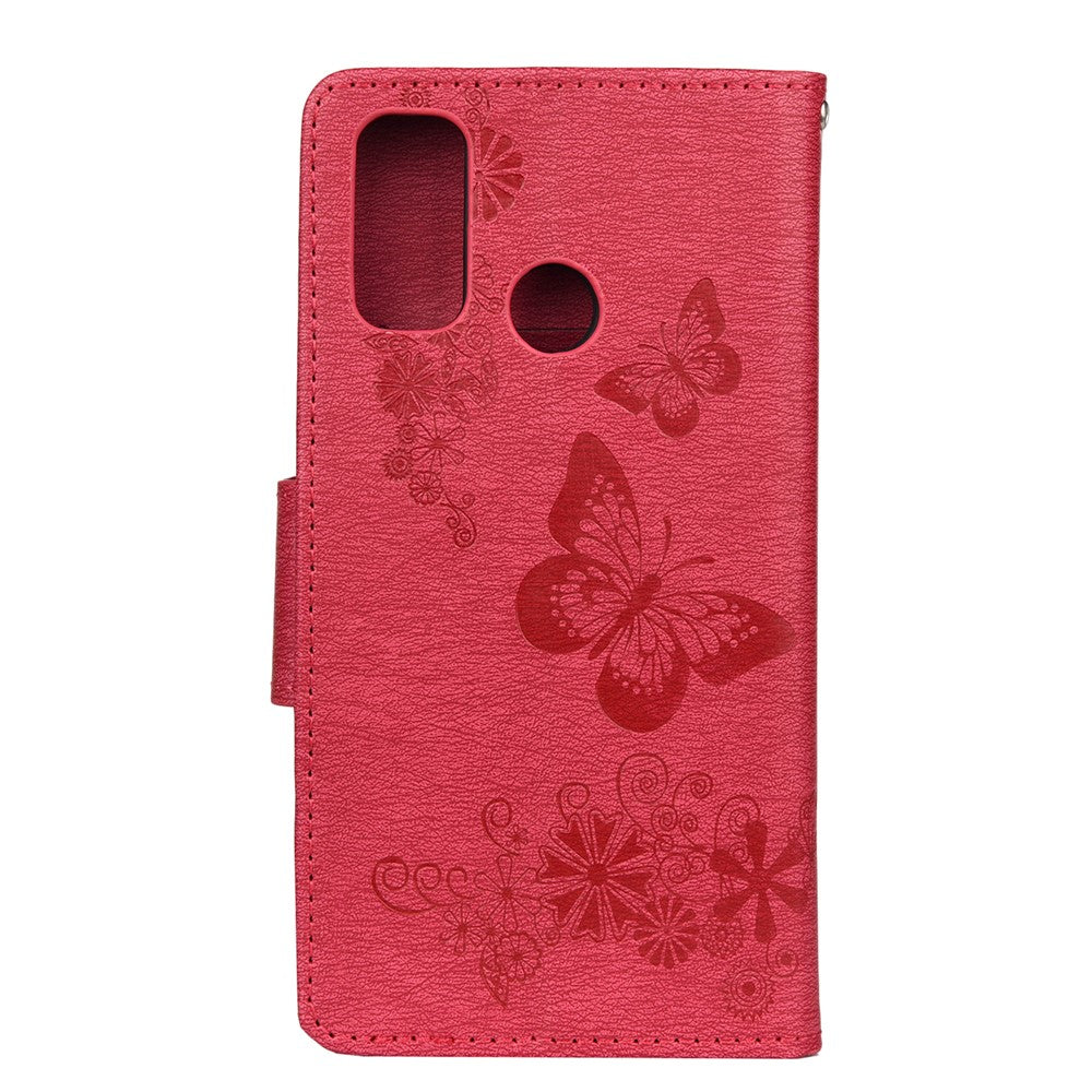 Läderplånboksfodral med tryck och fjäril till Huawei P smart 2020