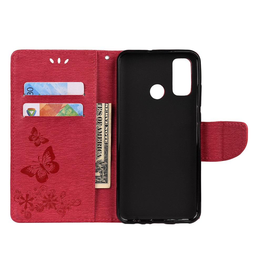 Läderplånboksfodral med tryck och fjäril till Huawei P smart 2020