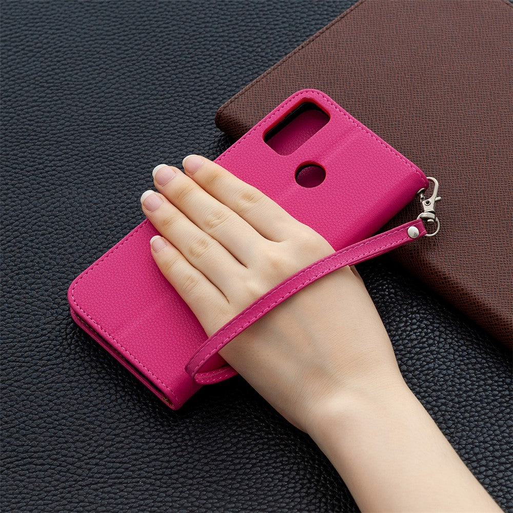 Litchi Texture Wallet Stand Leather Cover with Strap for Honor 9X Lite