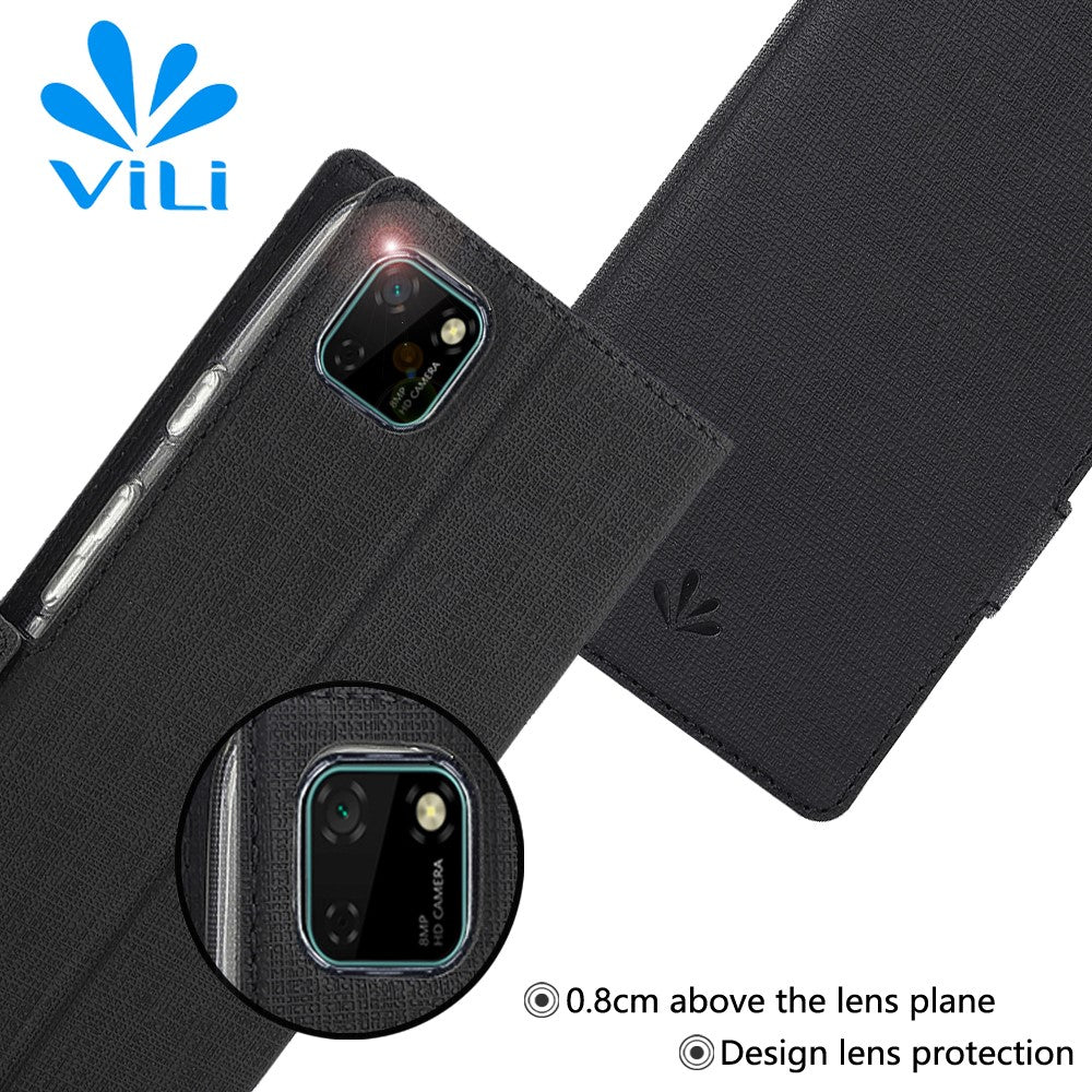 VILI DMK Cross Texture Double Magnetic Clasp Leather Wallet Case for Huawei Y5p/Honor 9S