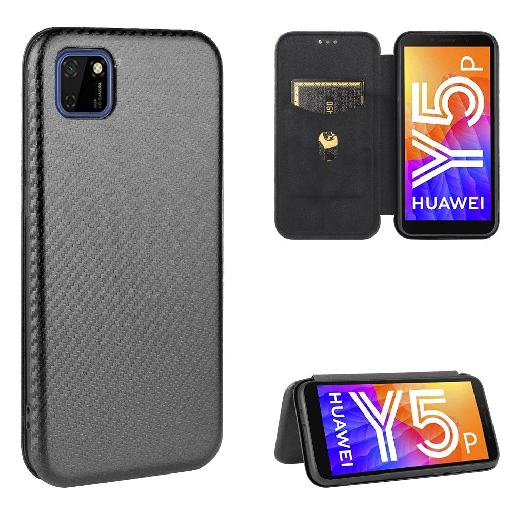 Auto-absorbed Carbon Fiber Leather Stand Mobile Phone Case for Huawei Y5p