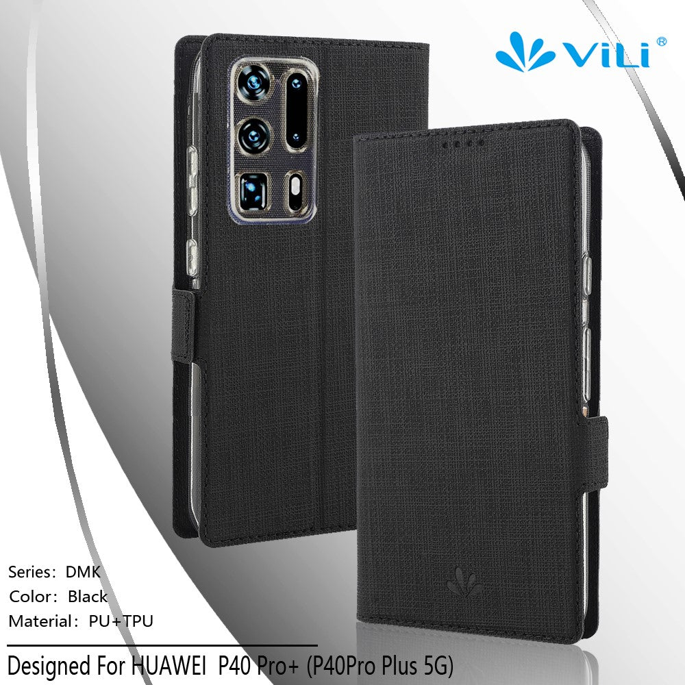 VILI DMK Läderplånboksfodral med korsstruktur och dubbelt magnetiskt spänne för Huawei P40 Pro Plus