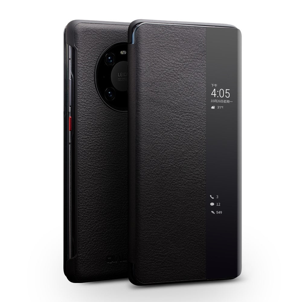 QIALINO For Huawei Mate 40 Pro Smart Visual Window Genuine Leather Phone Case with Auto Wake / Sleep