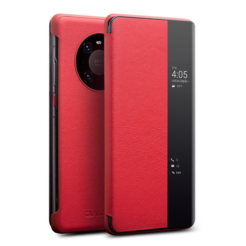 QIALINO For Huawei Mate 40 Pro Smart Visual Window Genuine Leather Phone Case with Auto Wake / Sleep