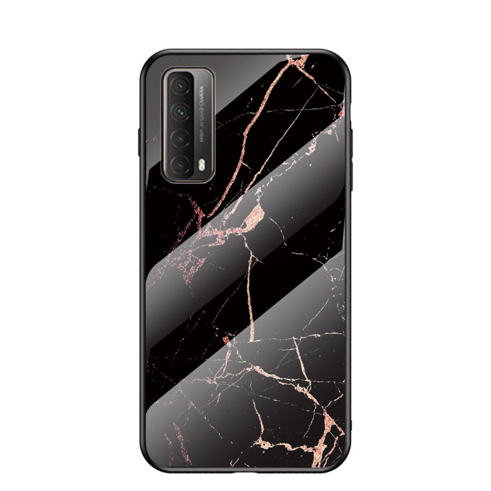 TPU + PC + Tempered Glass Marbling Cell Phone Hybrid Cover for Huawei P smart 2021/Y7a