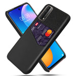 Cloth Texture PU Leather Coated Card Holder PC Back Cover for Huawei P smart 2021 / Y7a