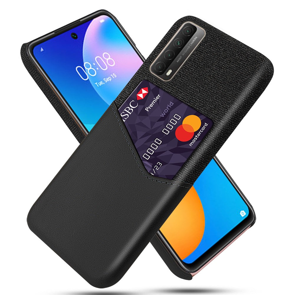 Cloth Texture PU Leather Coated Card Holder PC Back Cover for Huawei P smart 2021 / Y7a