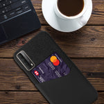 Cloth Texture PU Leather Coated Card Holder PC Back Cover for Huawei P smart 2021 / Y7a
