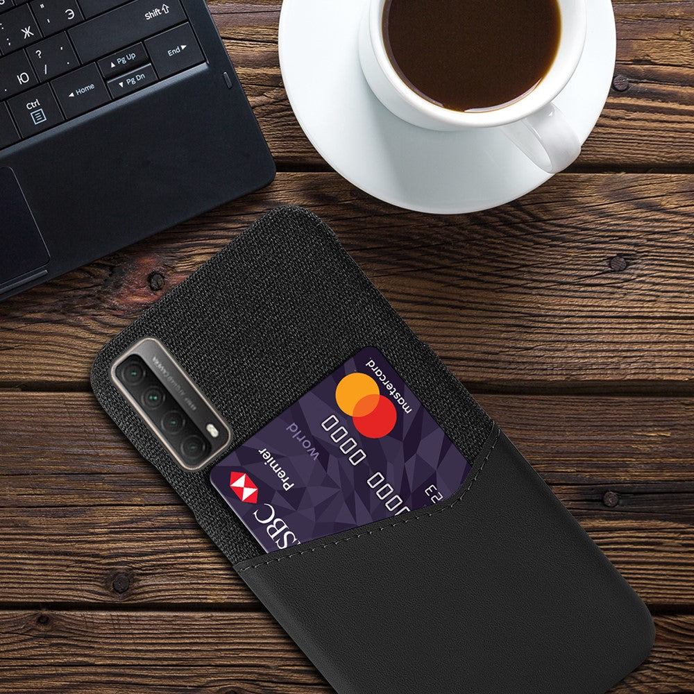 Cloth Texture PU Leather Coated Card Holder PC Back Cover for Huawei P smart 2021 / Y7a