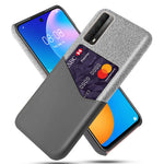 Cloth Texture PU Leather Coated Card Holder PC Back Cover for Huawei P smart 2021 / Y7a