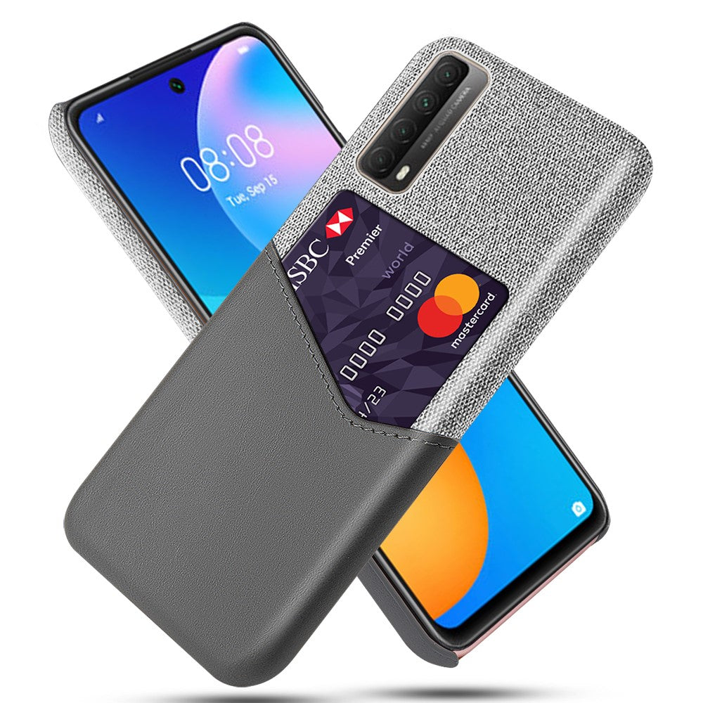 Cloth Texture PU Leather Coated Card Holder PC Back Cover for Huawei P smart 2021 / Y7a