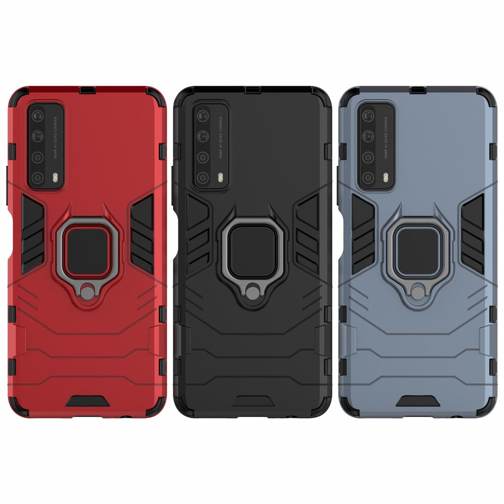 Dual-Layer TPU + PC Hybrid Phone Case + Finger Ring Kickstand for Huawei P smart 2021/Y7a