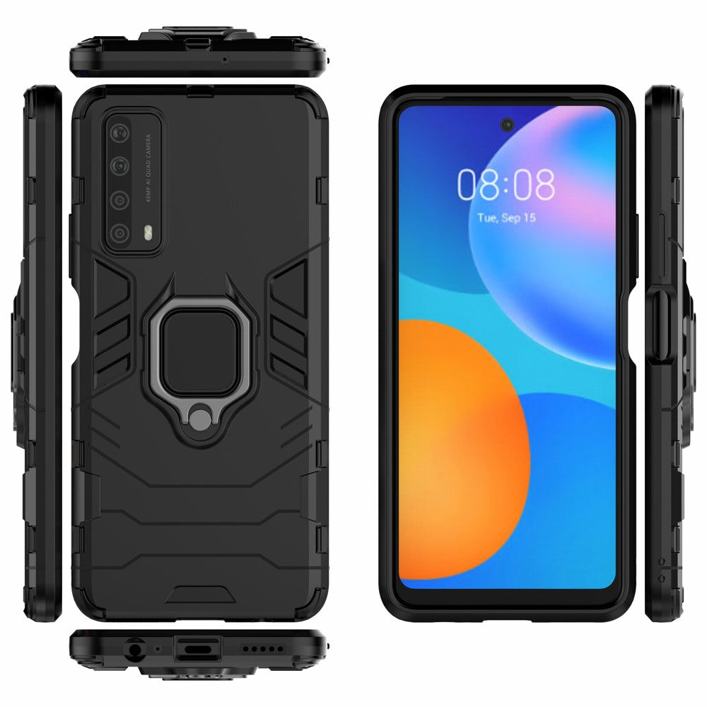 Dual-Layer TPU + PC Hybrid Phone Case + Finger Ring Kickstand for Huawei P smart 2021/Y7a