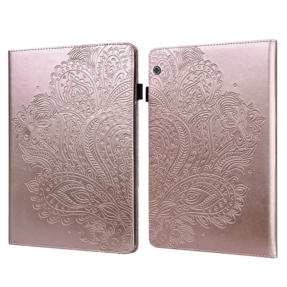 Imprinted Flower Pattern Leather Wallet Stand Tablet Protective Case for Huawei MediaPad T5 10.1