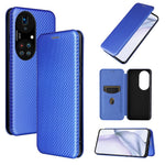For Huawei P50 Pro Auto-absorbed Leather Cover Carbon Fiber Texture, with Detachable Ring Kickstand Strap