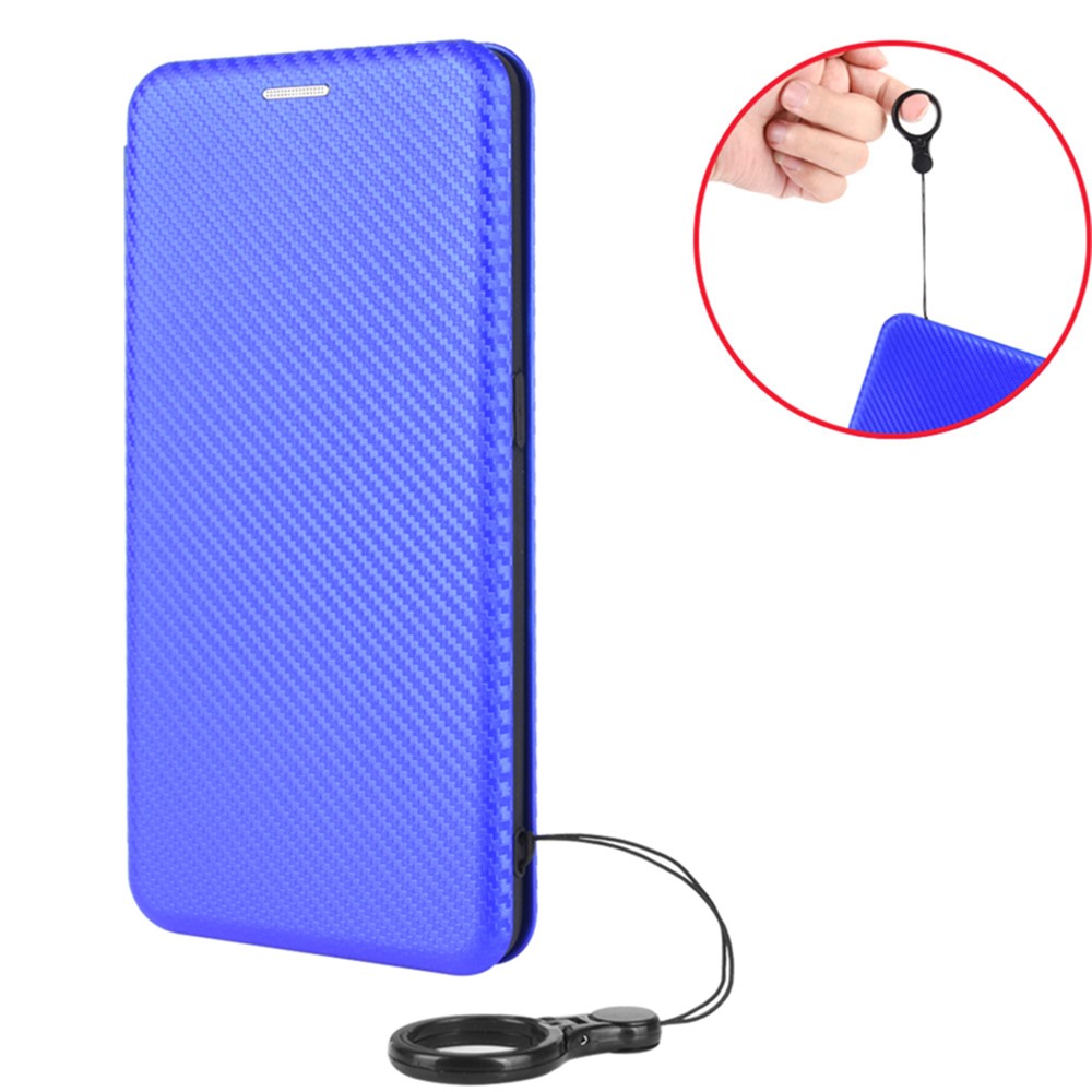 For Huawei P50 Pro Auto-absorbed Leather Cover Carbon Fiber Texture, with Detachable Ring Kickstand Strap