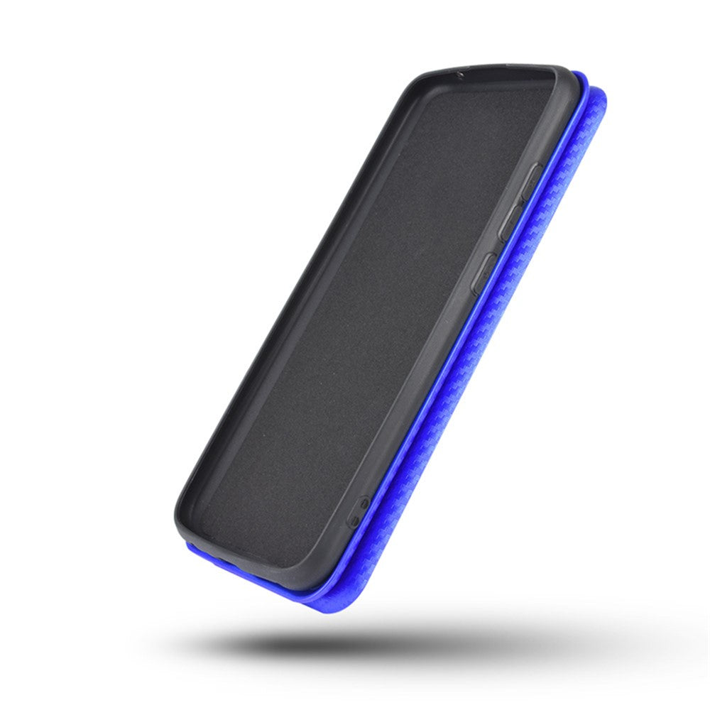 For Huawei P50 Pro Auto-absorbed Leather Cover Carbon Fiber Texture, with Detachable Ring Kickstand Strap