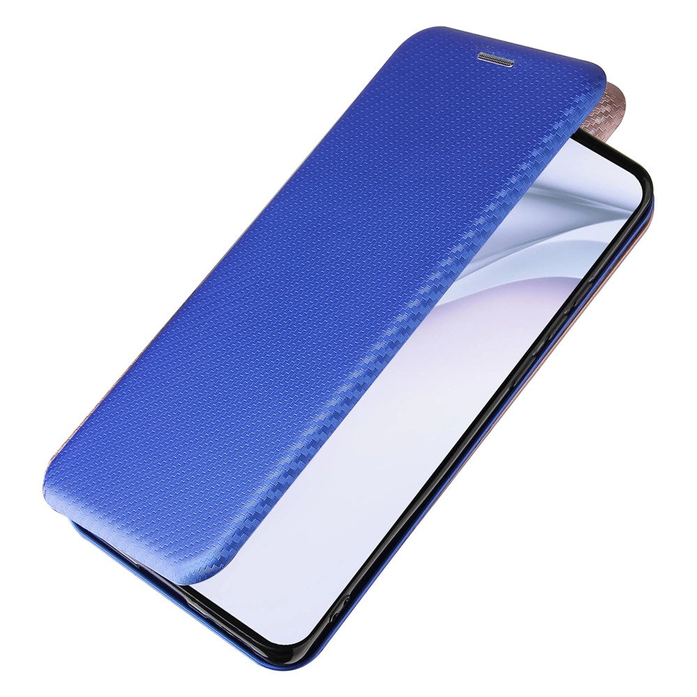 For Huawei P50 Pro Auto-absorbed Leather Cover Carbon Fiber Texture, with Detachable Ring Kickstand Strap