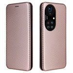 For Huawei P50 Pro Auto-absorbed Leather Cover Carbon Fiber Texture, with Detachable Ring Kickstand Strap