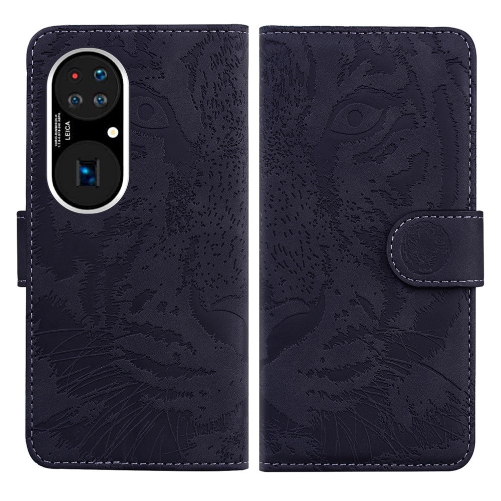 Läderfodral med tigermönster till Huawei P50 Pro plånboksfodral