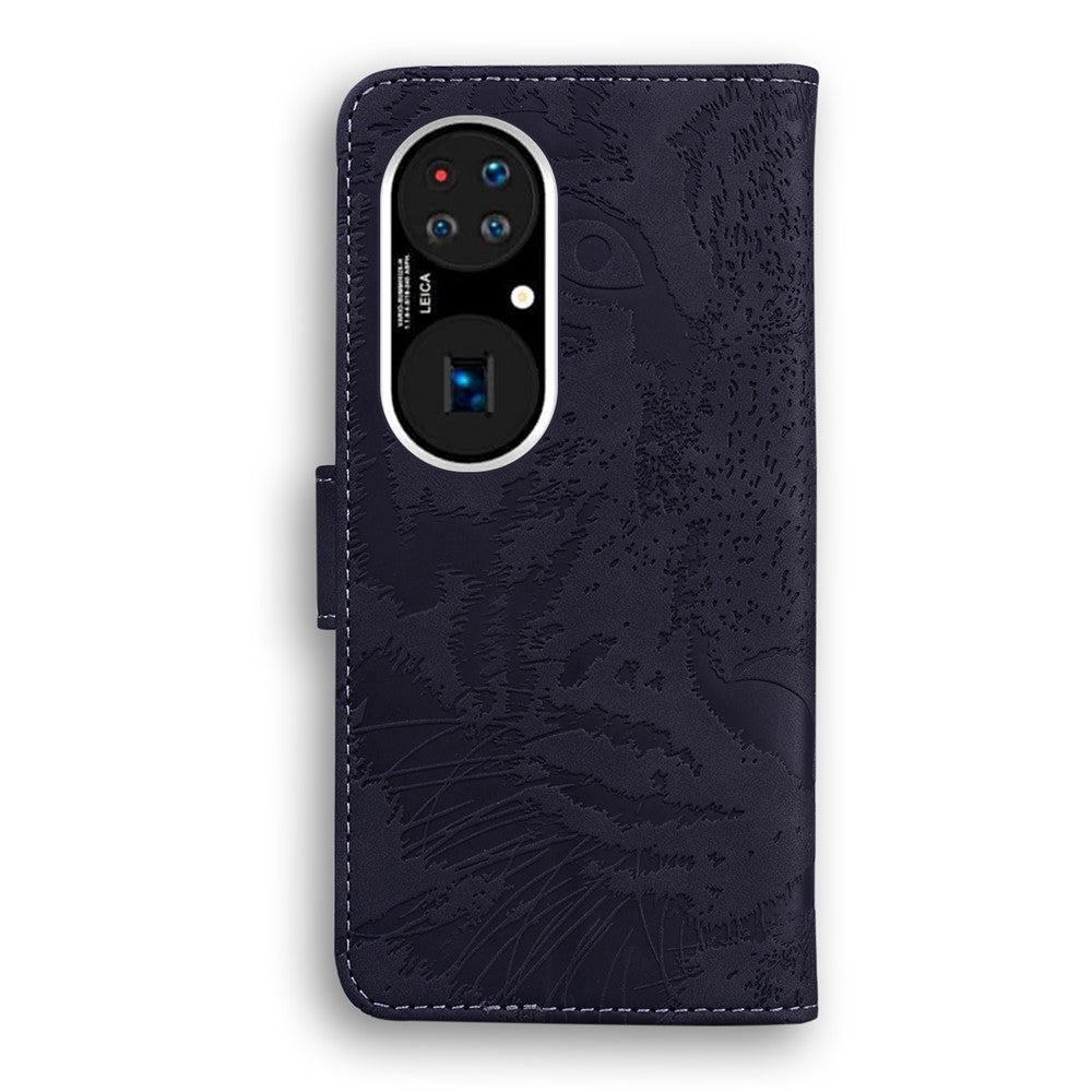 Läderfodral med tigermönster till Huawei P50 Pro plånboksfodral