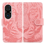 Läderfodral med tigermönster till Huawei P50 Pro plånboksfodral