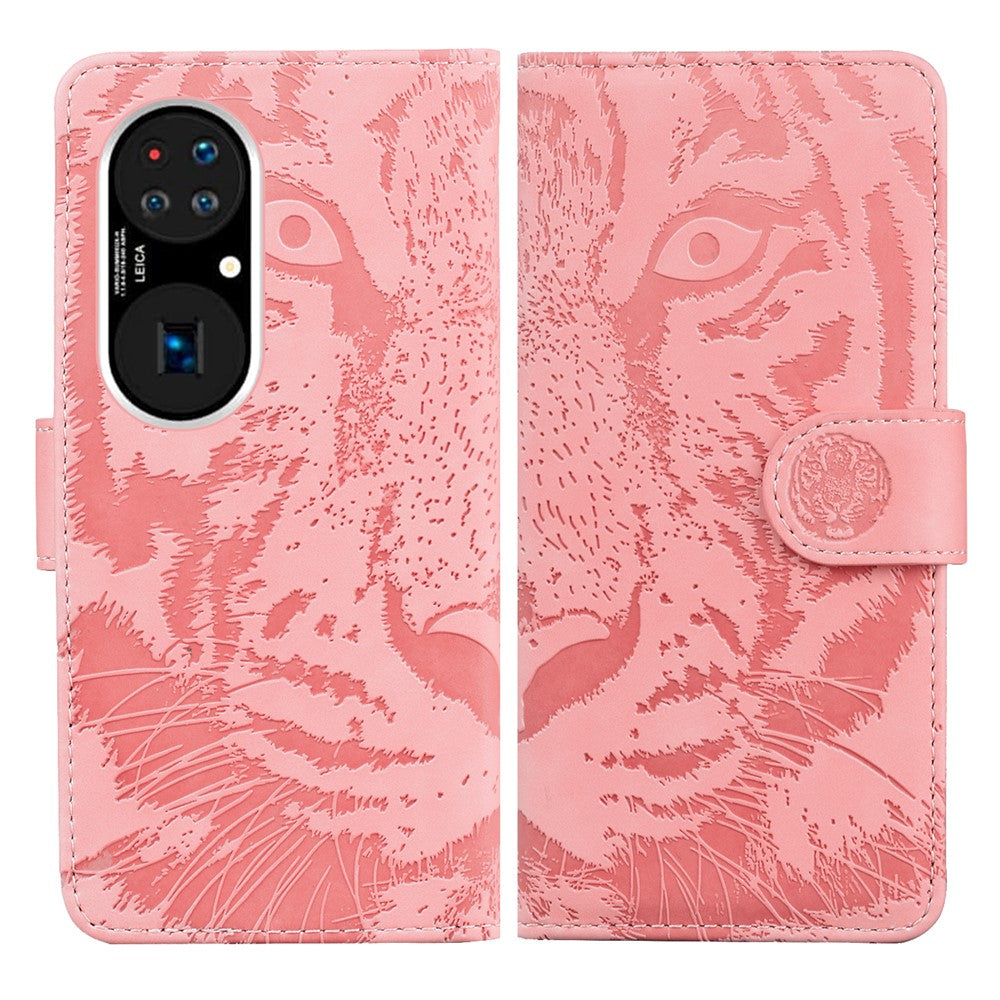 Läderfodral med tigermönster till Huawei P50 Pro plånboksfodral