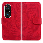 Läderfodral med tigermönster till Huawei P50 Pro plånboksfodral