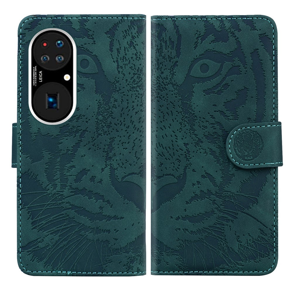 Läderfodral med tigermönster till Huawei P50 Pro plånboksfodral