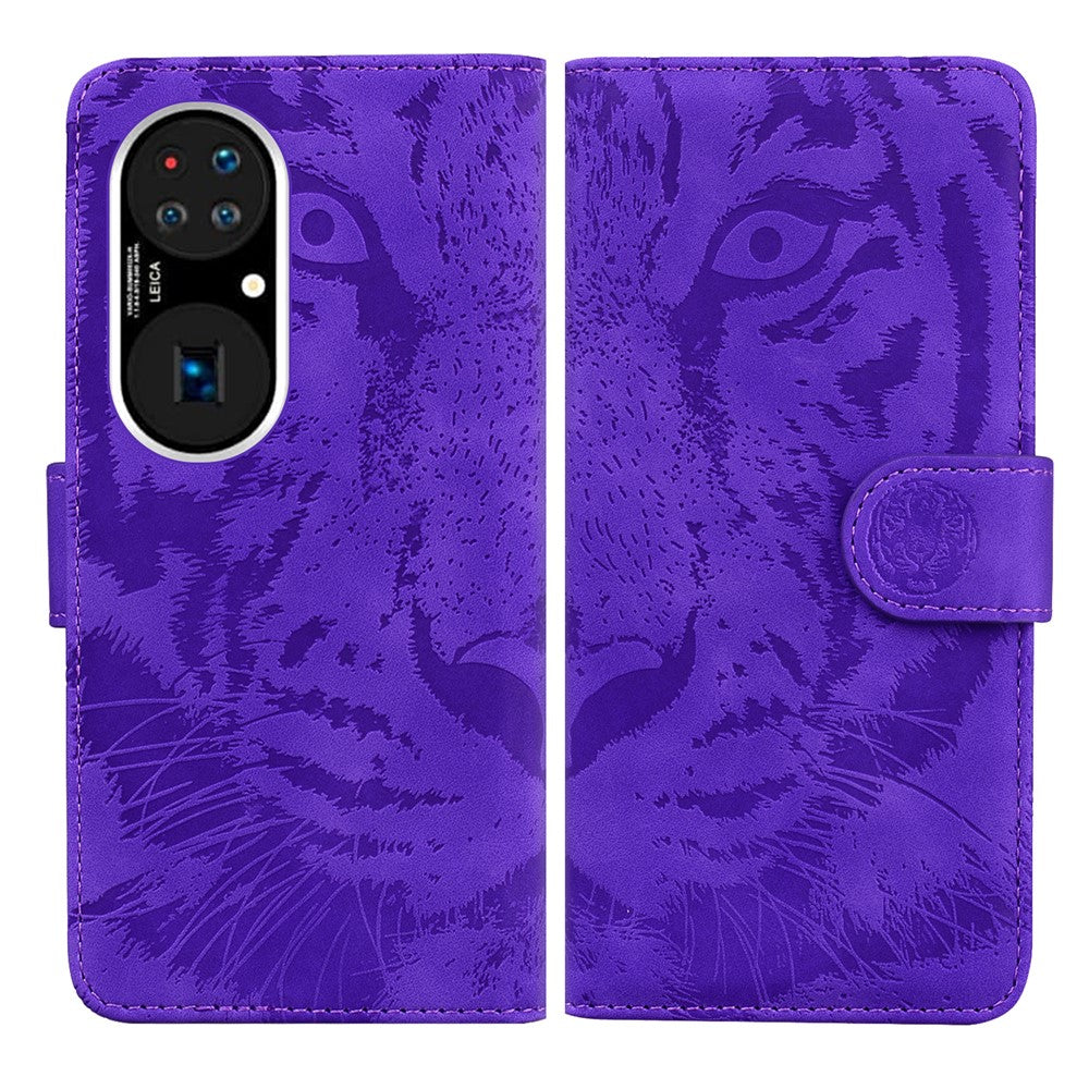 Läderfodral med tigermönster till Huawei P50 Pro plånboksfodral