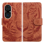 Läderfodral med tigermönster till Huawei P50 Pro plånboksfodral