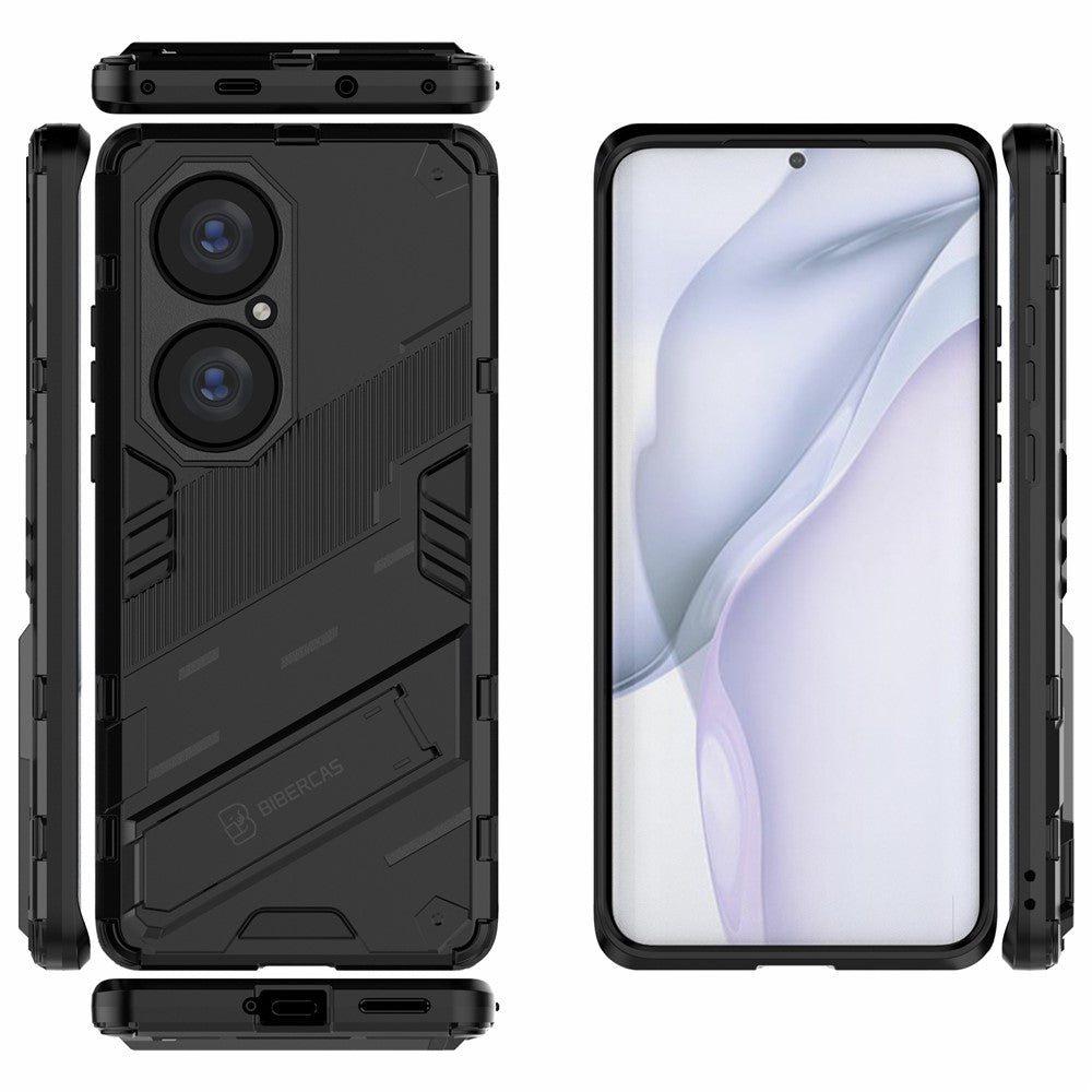 Hopfällbart stativ, stötsäkert PC + TPU hybrid-mobilskal med skydd för Huawei P50 Pro