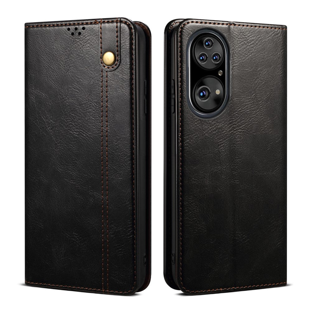 Waxy Crazy Horse Texture Leather Full Protection Wallet Stand Phone Case for Huawei P50 Pro