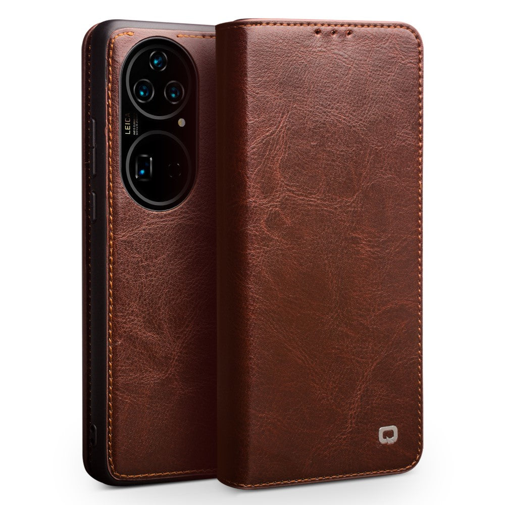 QIALINO Stoppsäkert Plånboksfodral i Äkta Kohud för Huawei P50