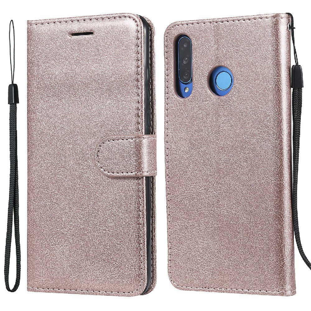 Huawei P30 Lite / Nova 4e Skal Enfärgat Läder Mobilskal Plånboksfodral med Rem