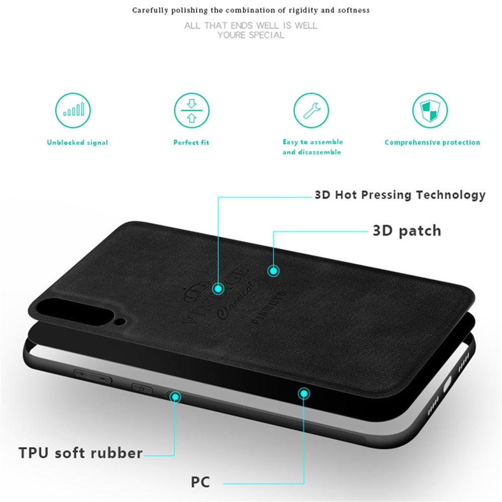 PINWUYO Heavy Duty TPU Edges Hard PC Back with PU Leather Rugged Shockproof Phone Case for Huawei P20 Pro