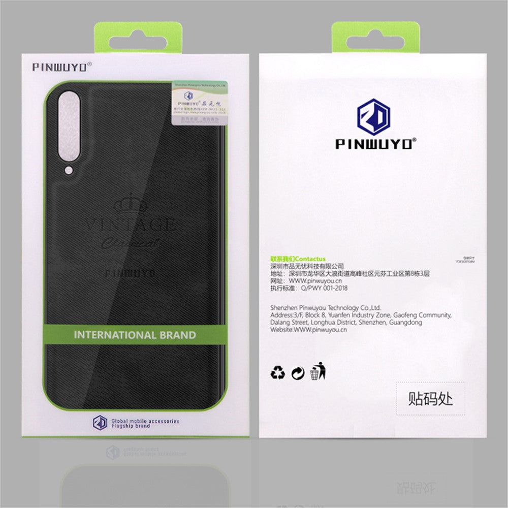 PINWUYO Heavy Duty TPU Edges Hard PC Back with PU Leather Rugged Shockproof Phone Case for Huawei P20 Pro