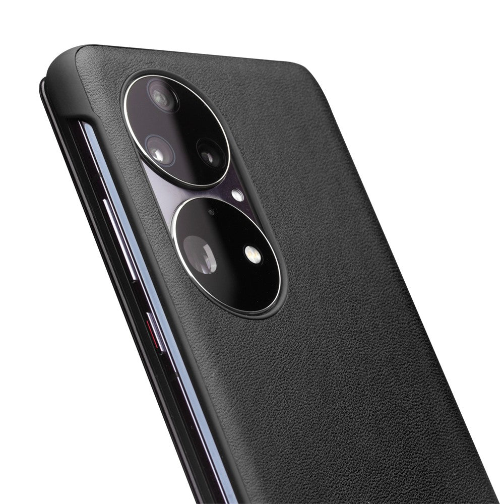 QIALINO Översta Lager Kohudläder mobilskal med Fönster för Huawei P50 Pro