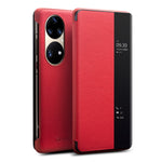 QIALINO Översta Lager Kohudläder mobilskal med Fönster för Huawei P50 Pro