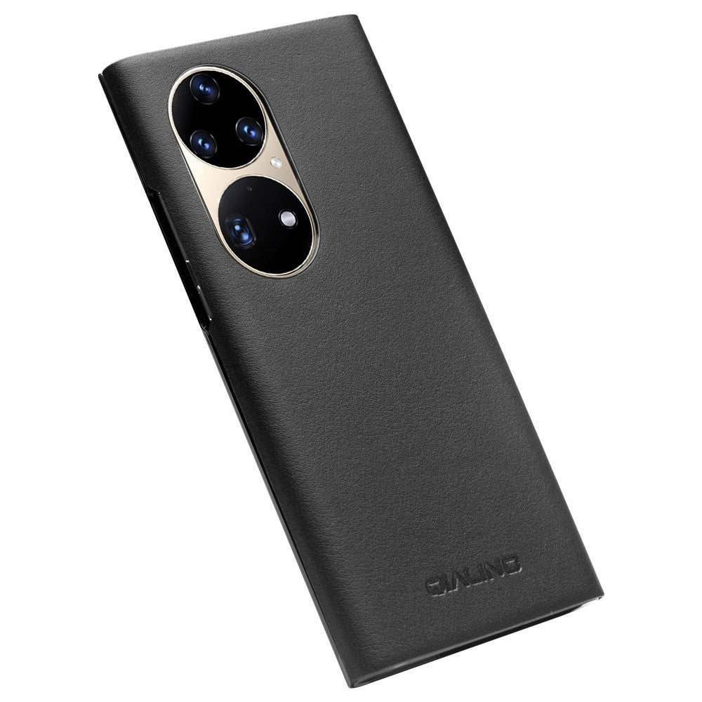 QIALINO View Window Design Ultra-Thin Top Layer Genuine Cowhide Leather Case Protective Phone Cover for Huawei P50 Pro