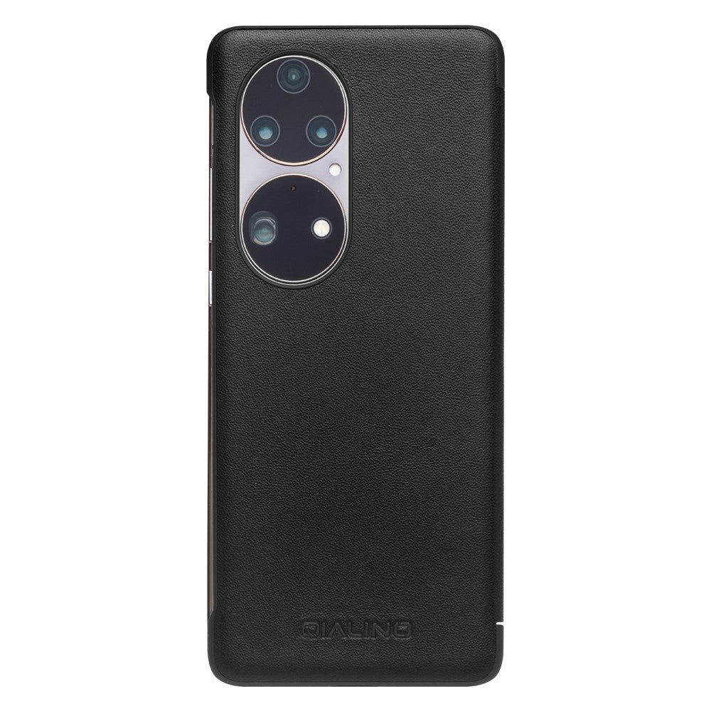 QIALINO View Window Design Top Layer Cowhide Leather Phone Case for Huawei P50